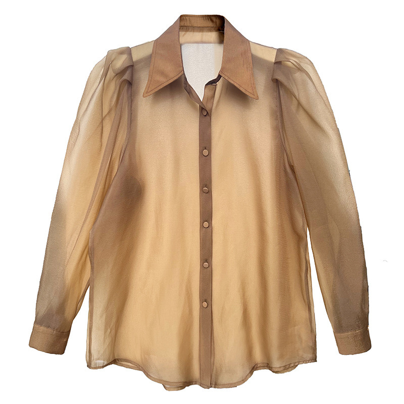 Puff Sleeve Long Sleeve Shirt Caramel Color