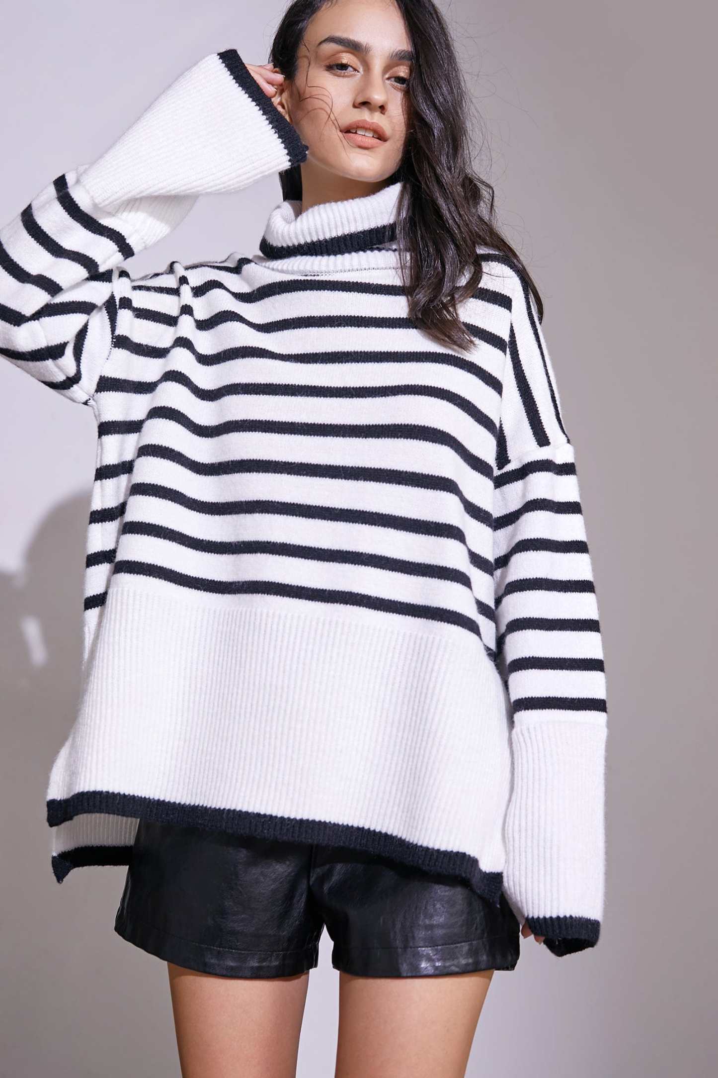 Oliviah White Striped Oversized Sweater