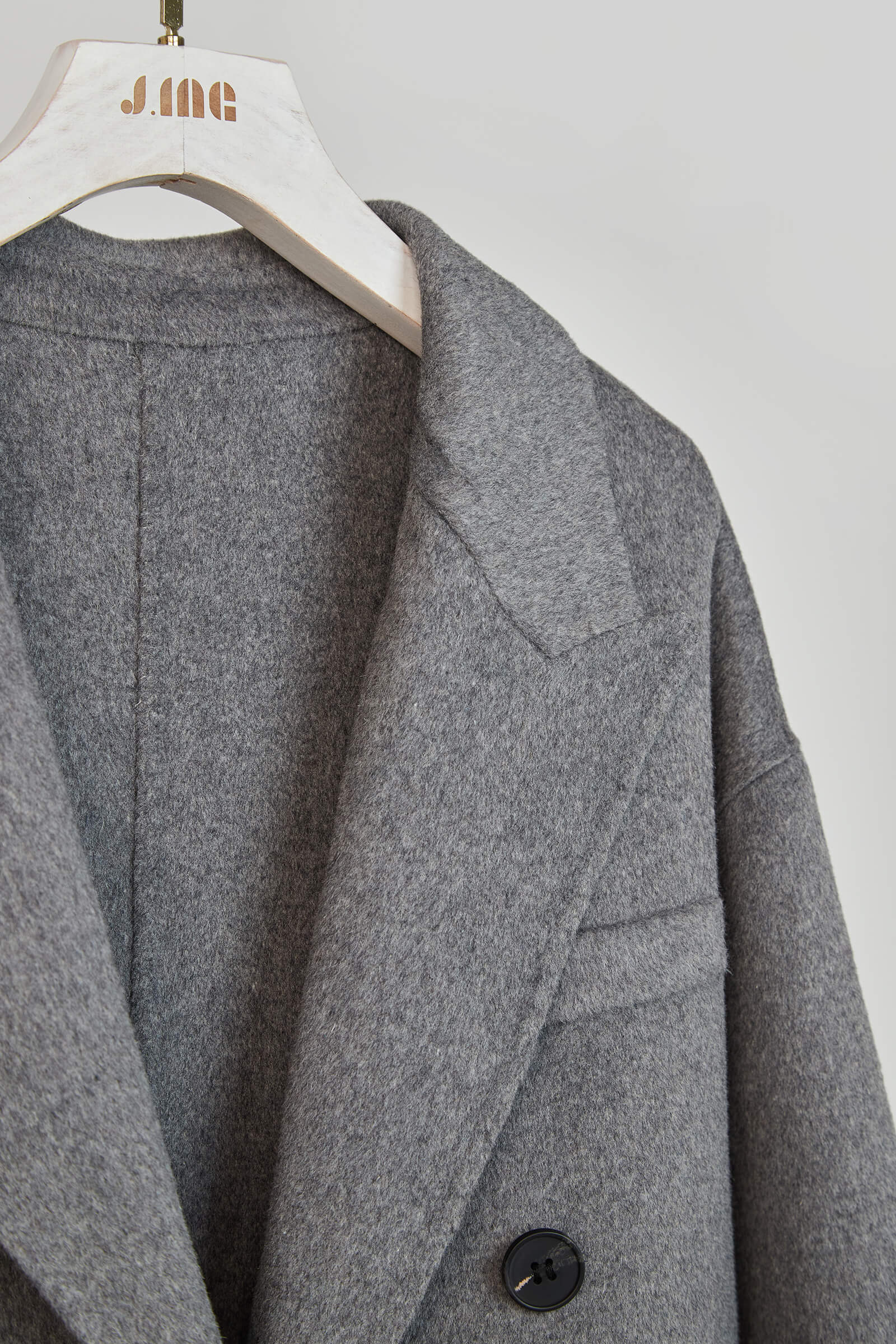 Grey Premium Wool Double-Breasted Longline Coat