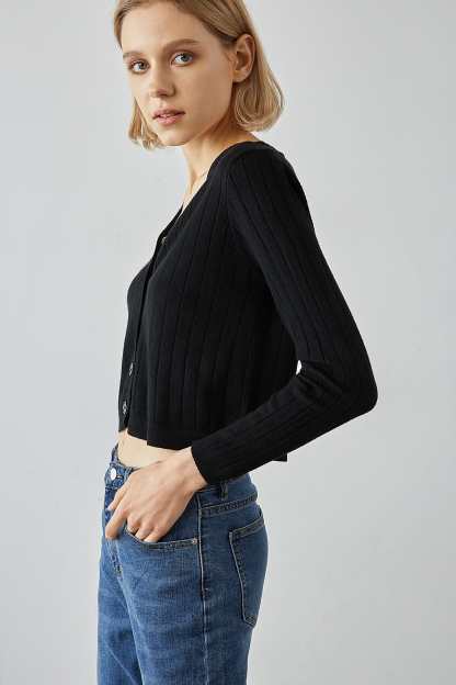 Abril Black Button-Up Cardigan