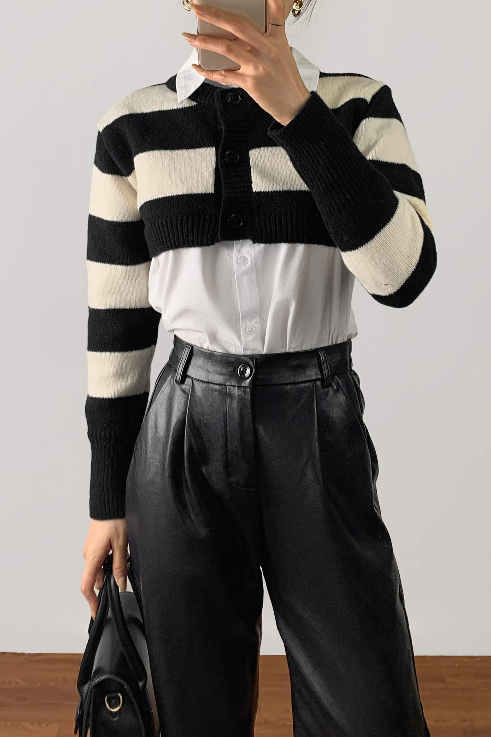 Black And White Striped Super Cropped Cardigan