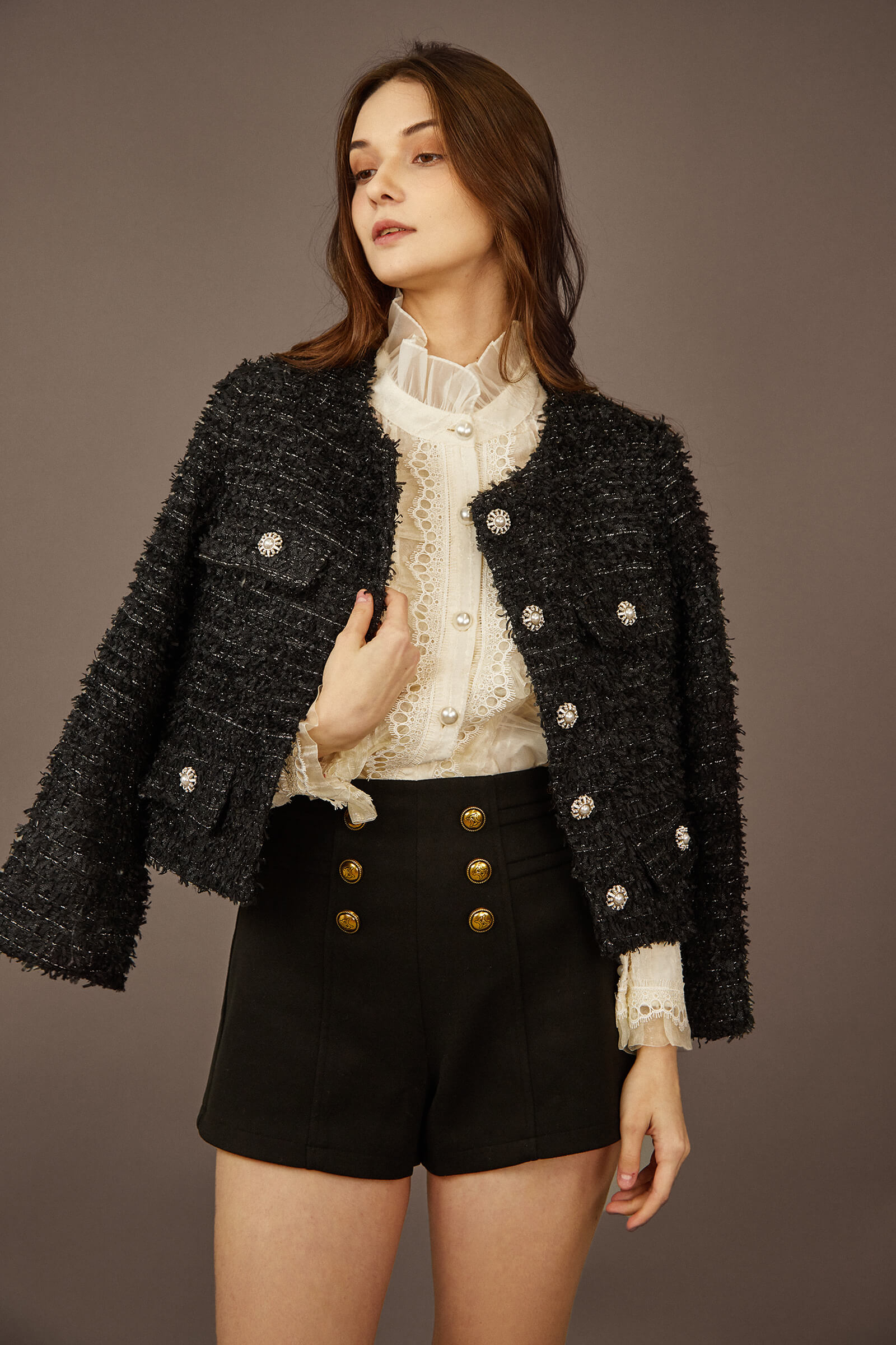 Black Single-Breasted Tweed Jacket