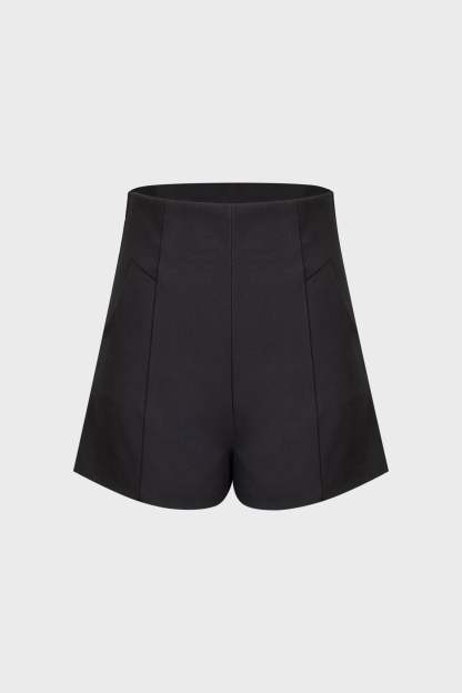 Black A-Line Seam-Detail Shorts