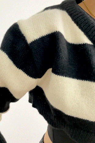 Black And White Striped Super Cropped Cardigan