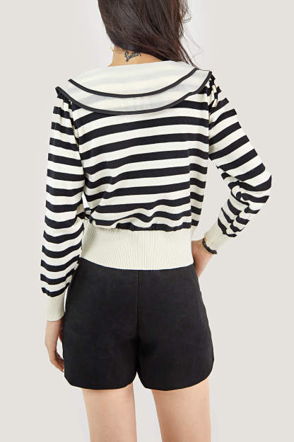 Black Striped Long Sleeve Knitted Sweater