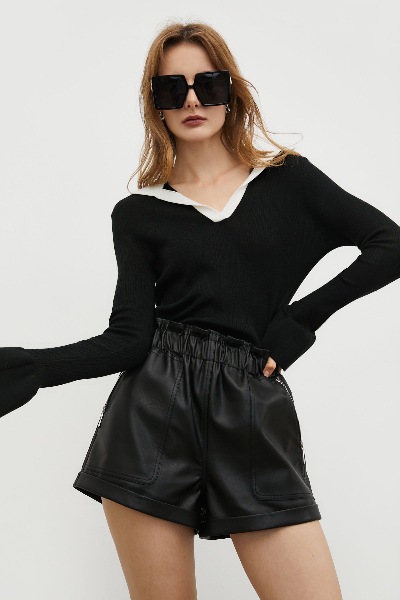 Contrast Collar Black Sweater