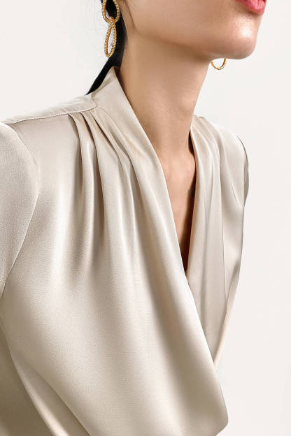 Sea Shell Ruched Long Sleeve Surplice Blouse