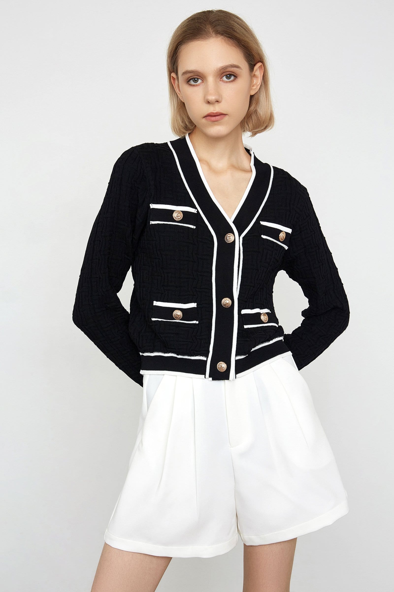 Zarina Black Contrast Cardigan