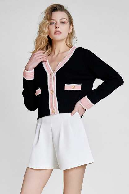 Black Contrast Trim Button Front Cardigan