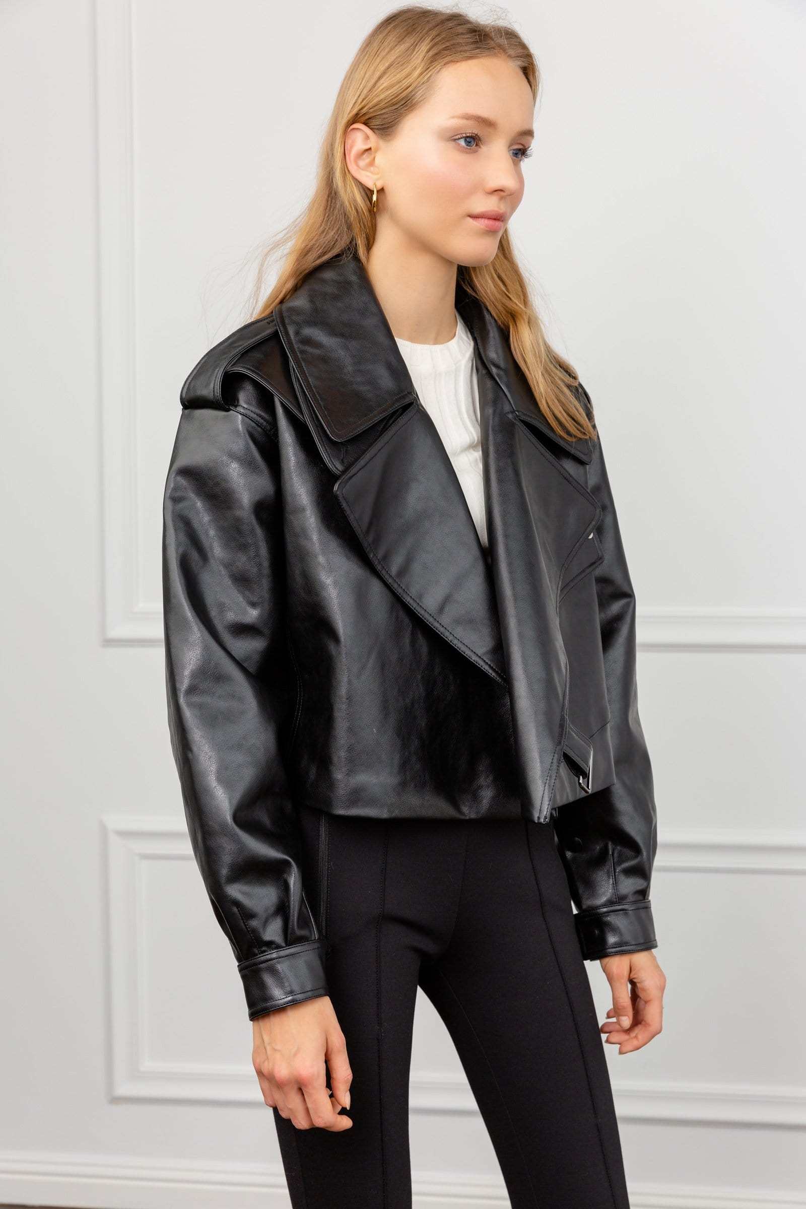 Alexa Black Oversize Vegan Leather Jacket