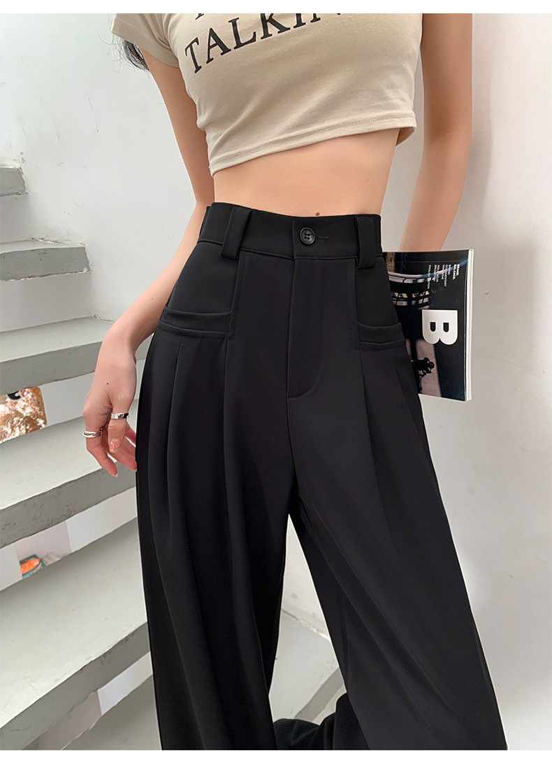 Black Wide-Leg Slip Pocket Straight Suit Pants