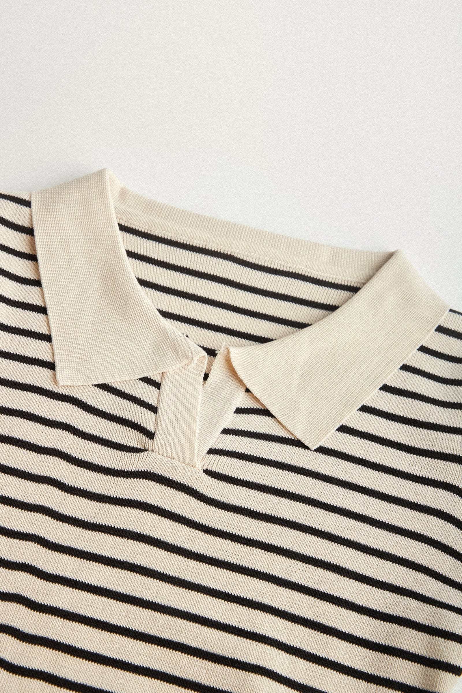 Black Striped Knitted Polo Mini Dress