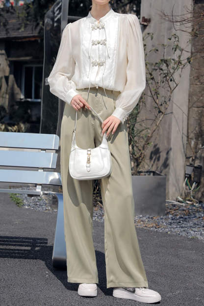 Beige Chinese Splice Buckle Shirt
