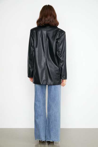 Docie Black Leather Shacket