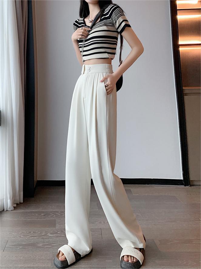 White High-Waisted Straight Trousers Slacks