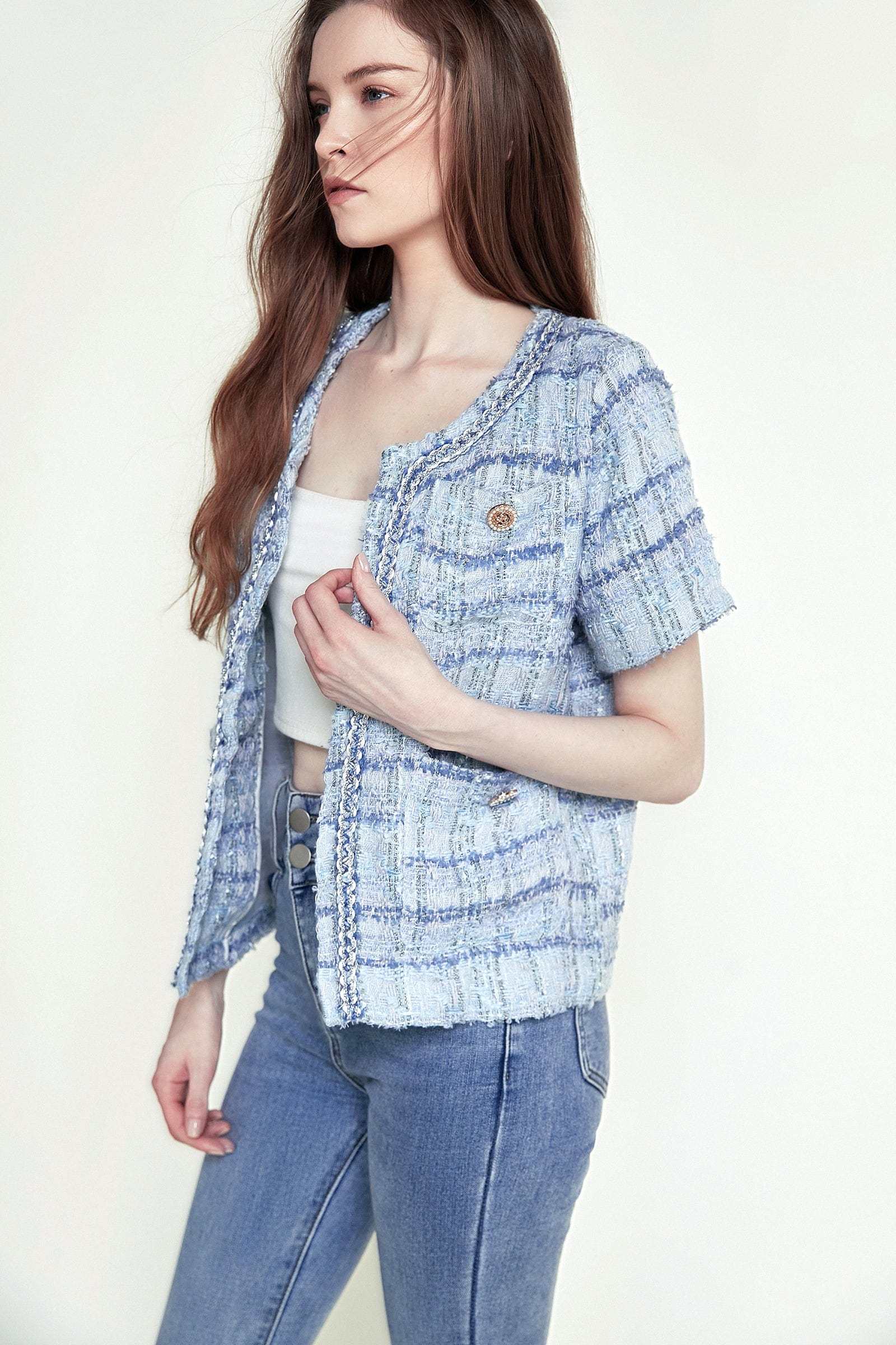 Royal Blue Pocket Front Tweed Jacket