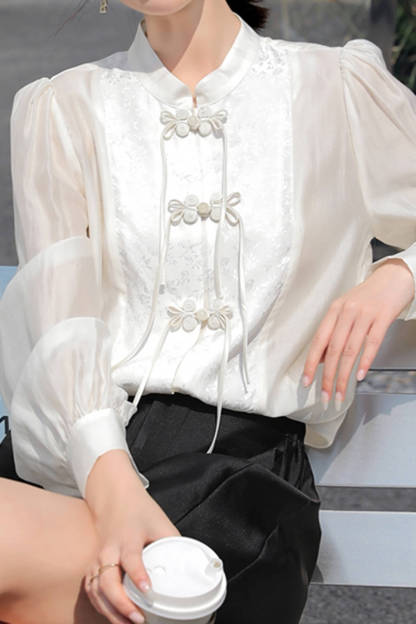 Beige Chinese Splice Buckle Shirt