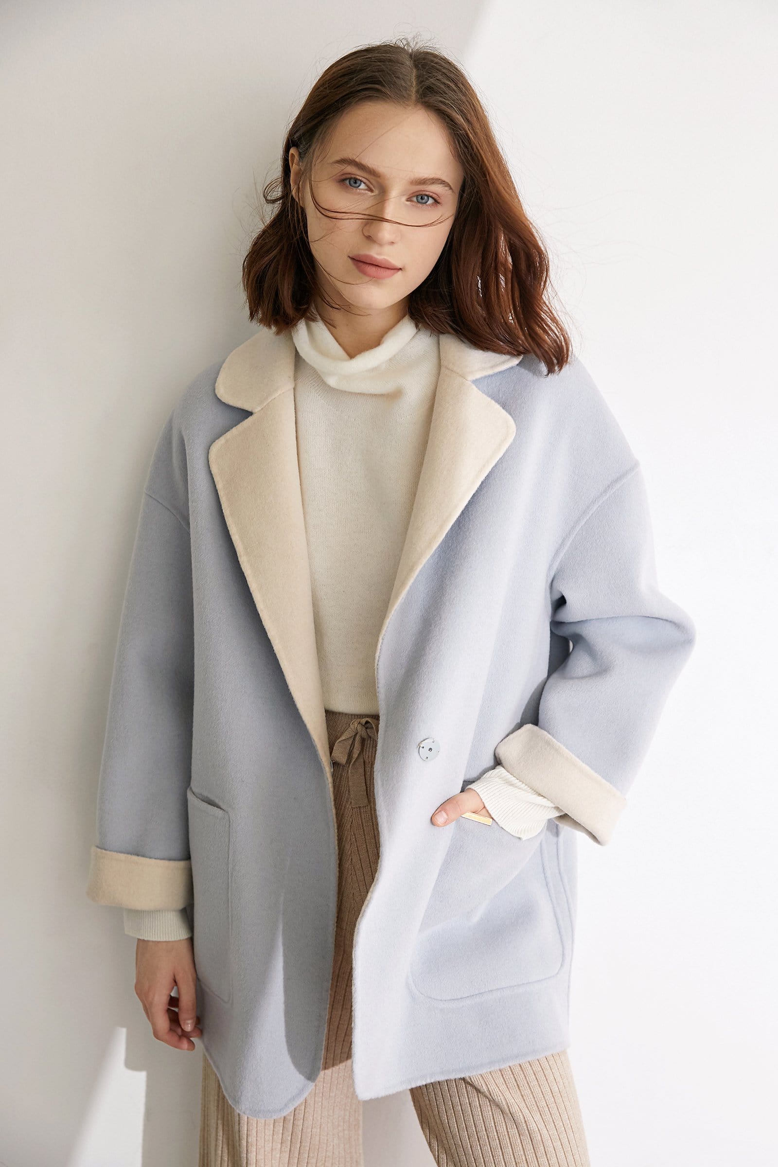 Verge Pale Turquoise Premium Wool Drop Shoulder Coat