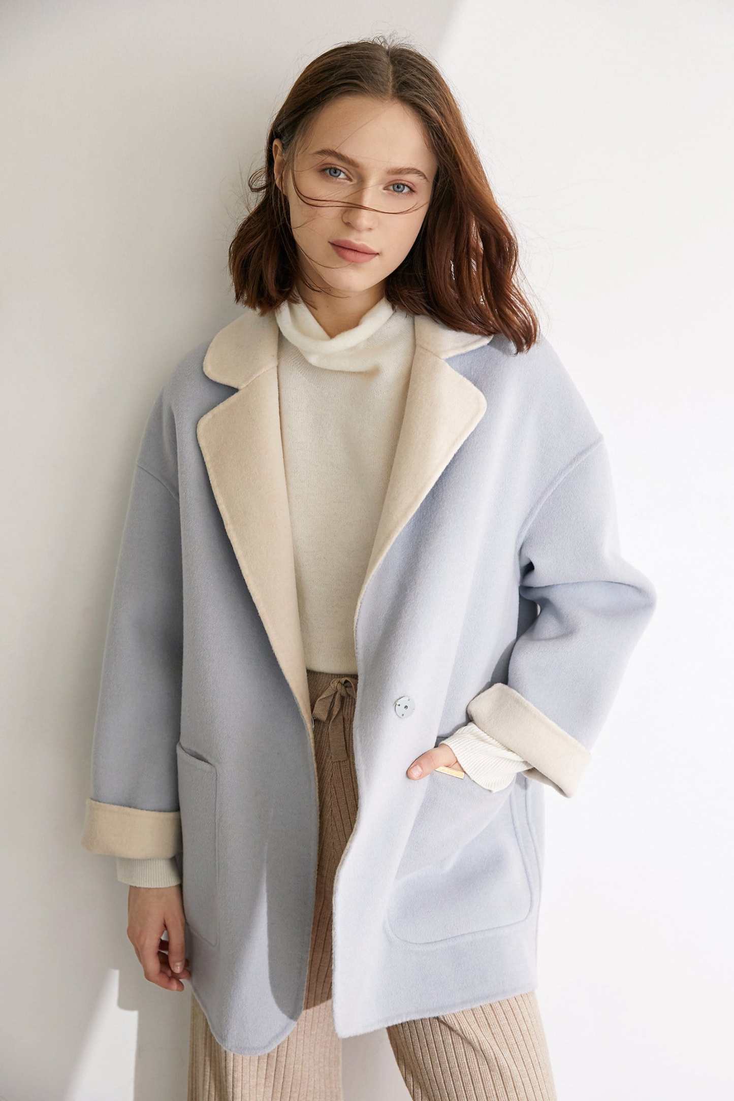 Verge Pale Turquoise Premium Wool Drop Shoulder Coat