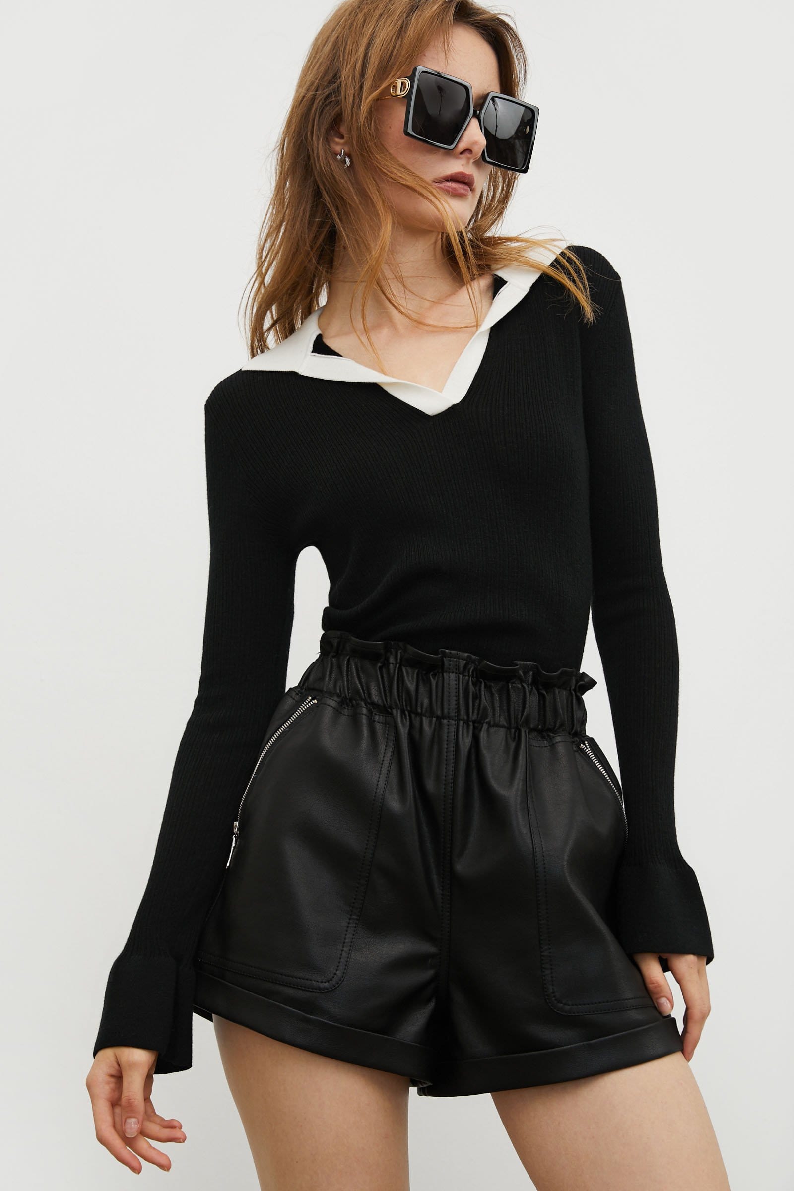 Contrast Collar Black Sweater