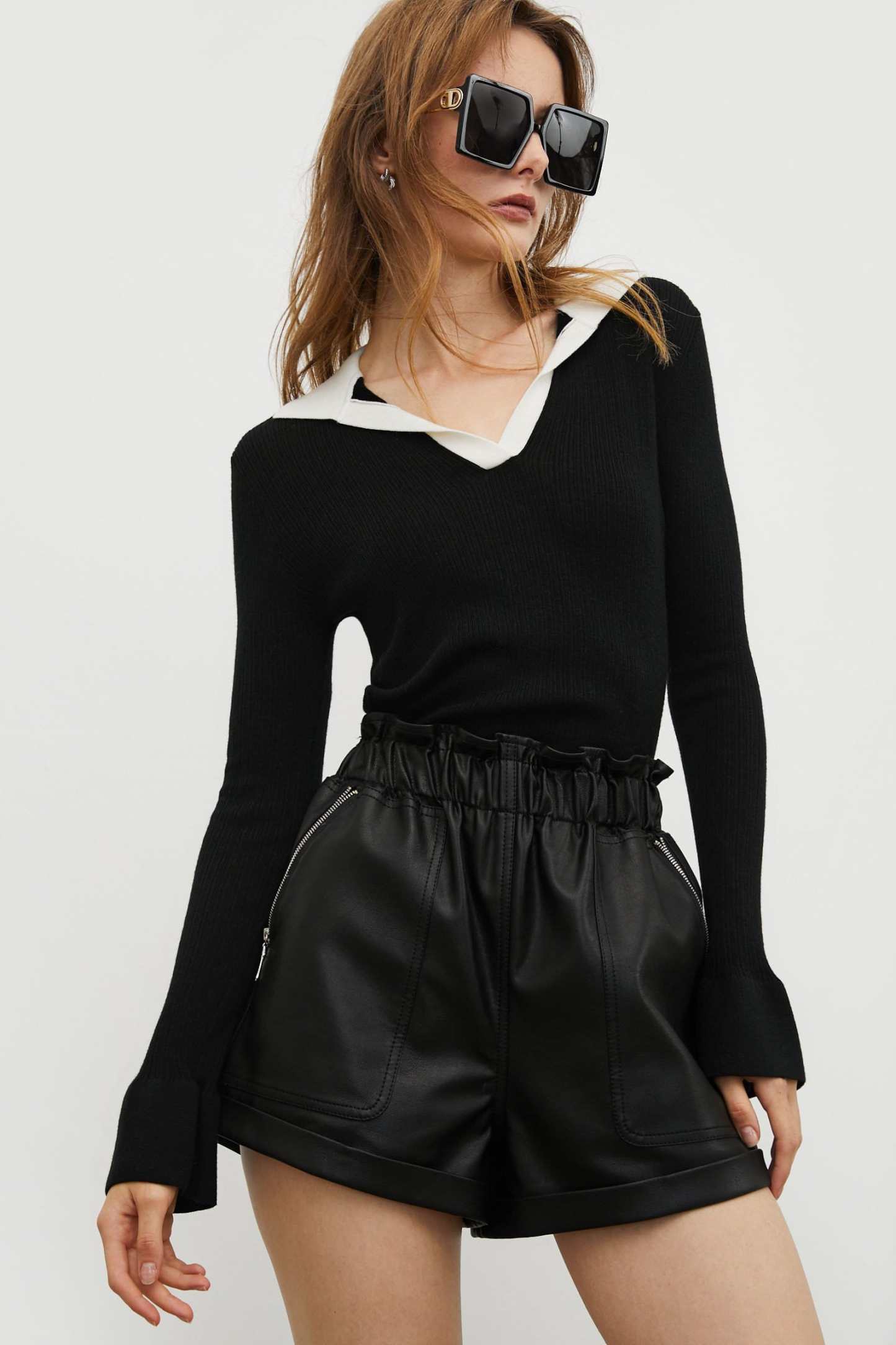 Contrast Collar Black Sweater