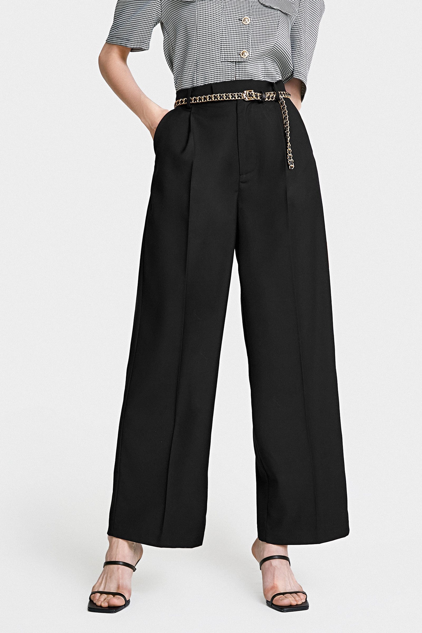 Business Essential Black Wide Slacks-J.ING