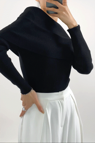 Black Off-the-Shoulder Ribbed Knit Sweater