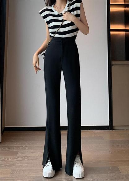 Black Split Wide-Leg Semi-Elastic Blazers