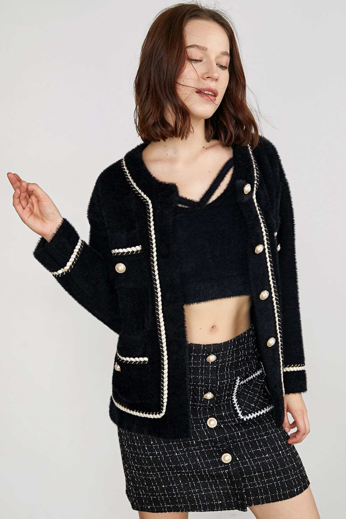 Yasmina Black Drop Shoulder Chunky Knit Cardigan