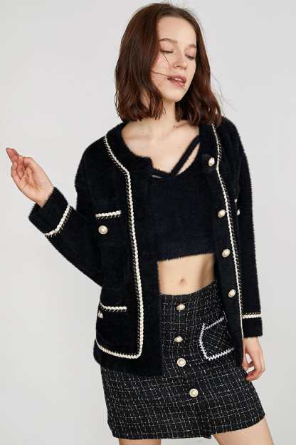 Yasmina Black Drop Shoulder Chunky Knit Cardigan