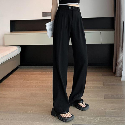 Black Business Casual Double Buckle Wide-leg Suit Pants