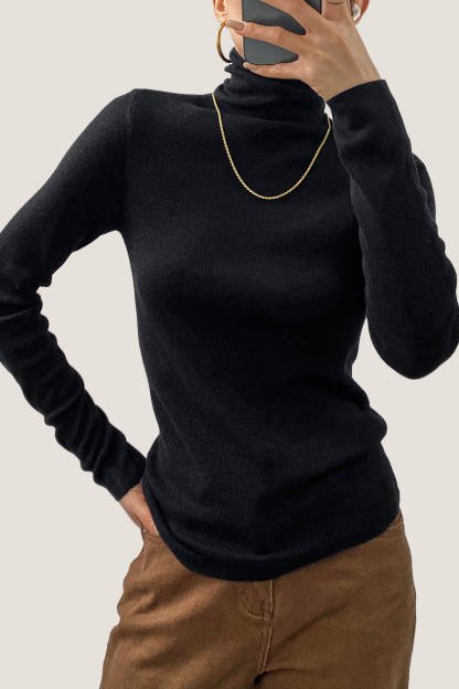 Black Basic Wool-Blend Turtleneck Sweater