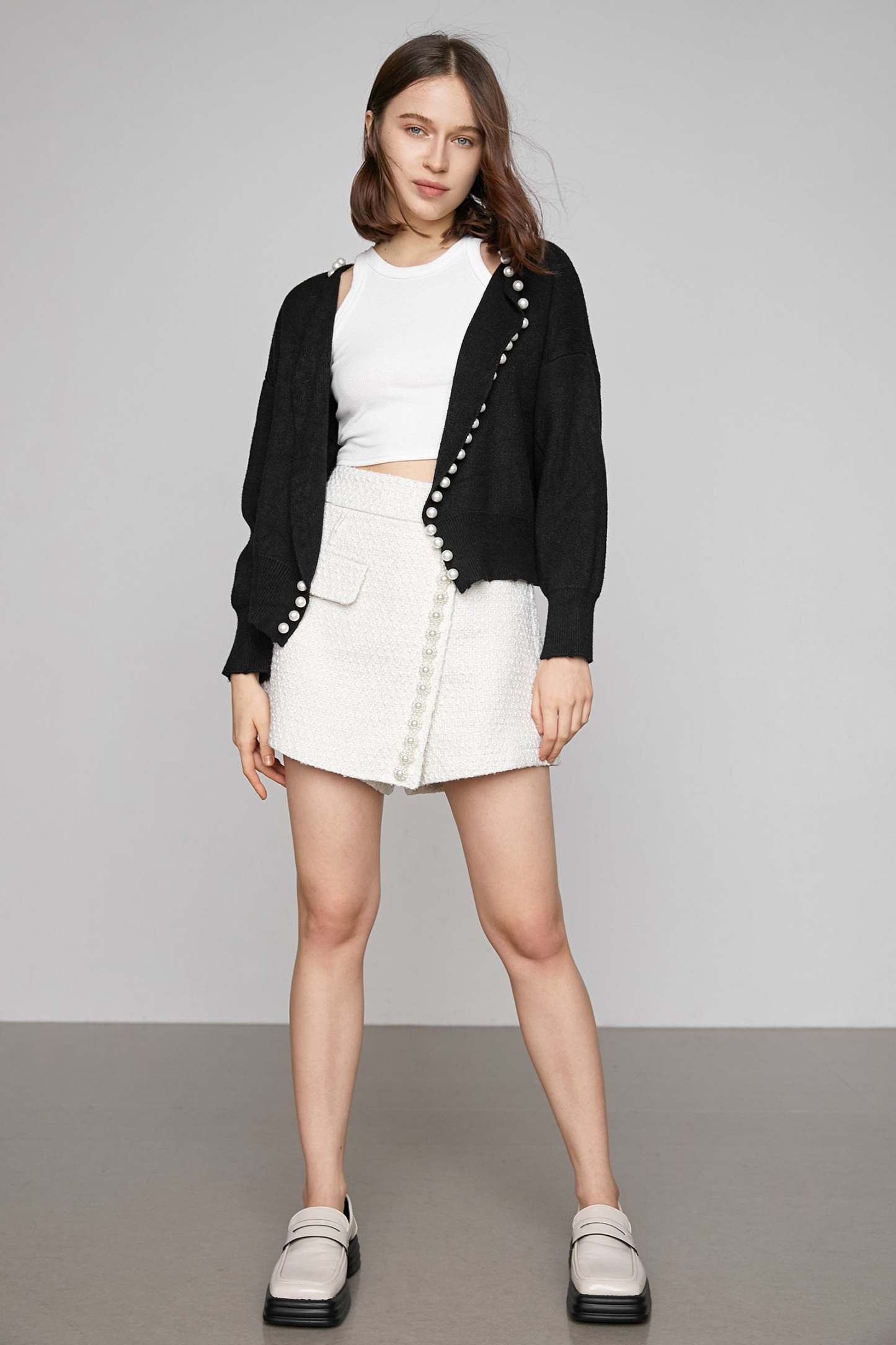 Willie Black Faux Pearl Decor Cardigan
