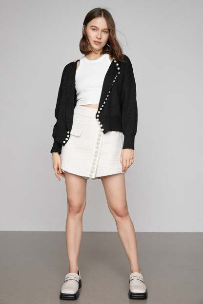 Willie Black Faux Pearl Decor Cardigan