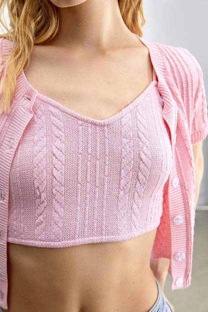 Athena Pink Short Sleeve Button Cardigan Set
