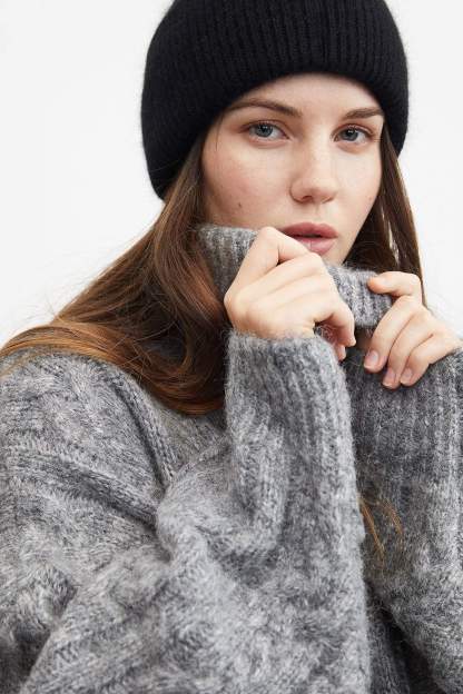 Chunky Grey Cable Knit Turtleneck