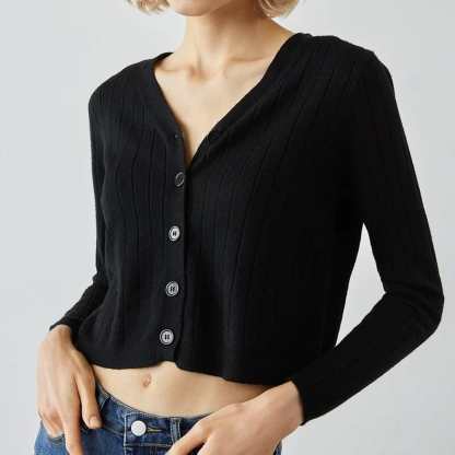 Abril Black Button-Up Cardigan