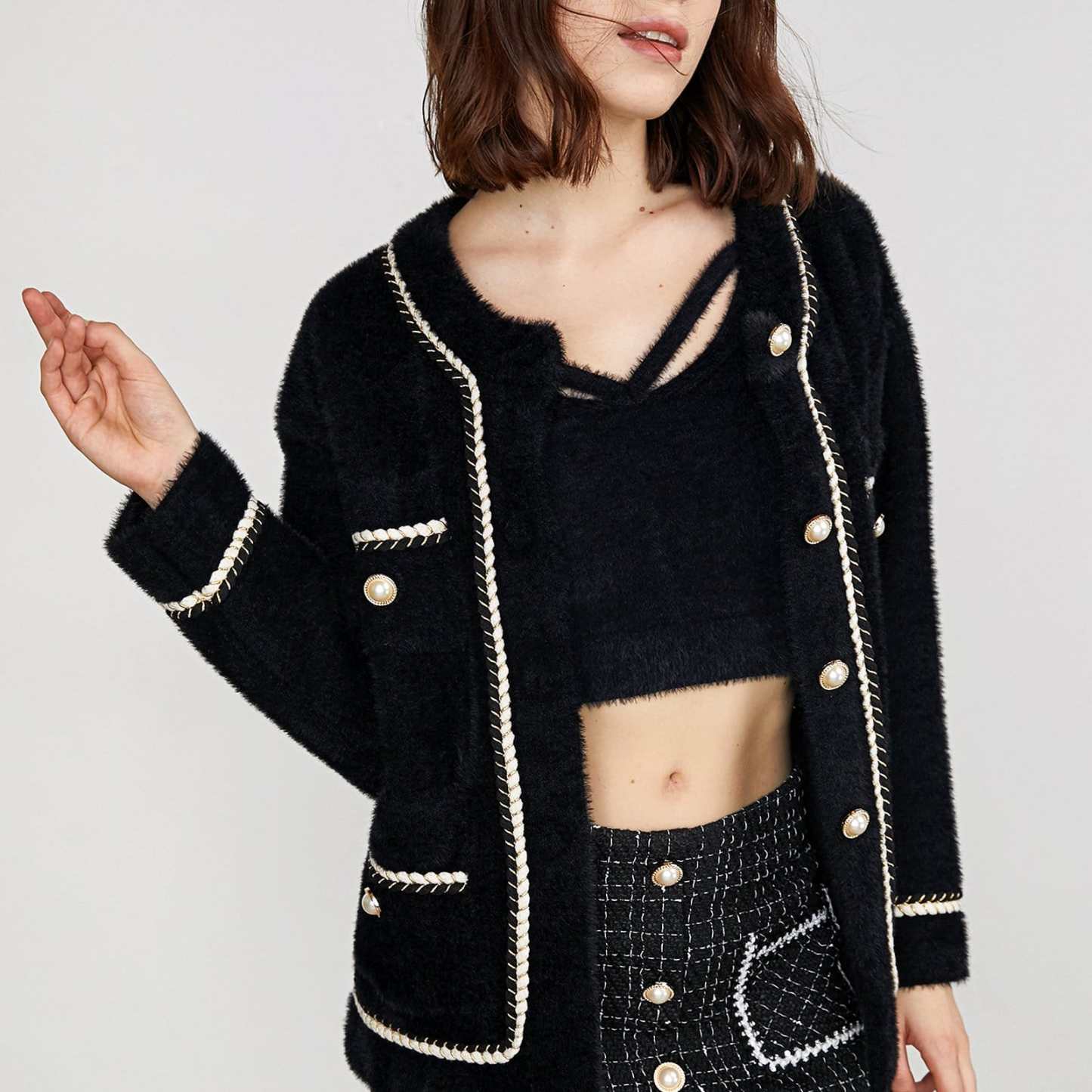 Yasmina Black Drop Shoulder Chunky Knit Cardigan