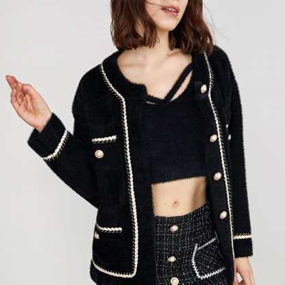 Yasmina Black Drop Shoulder Chunky Knit Cardigan