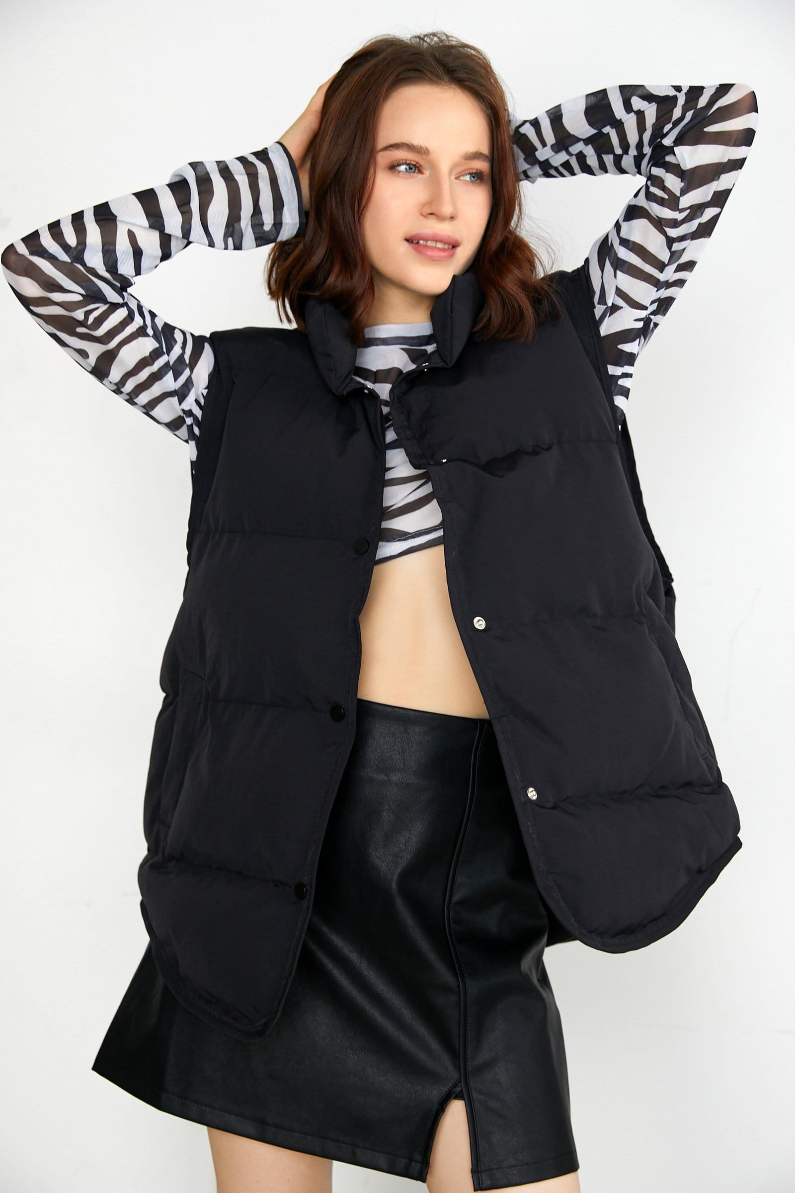 Nomi Black Stand Collar Puffer Vest