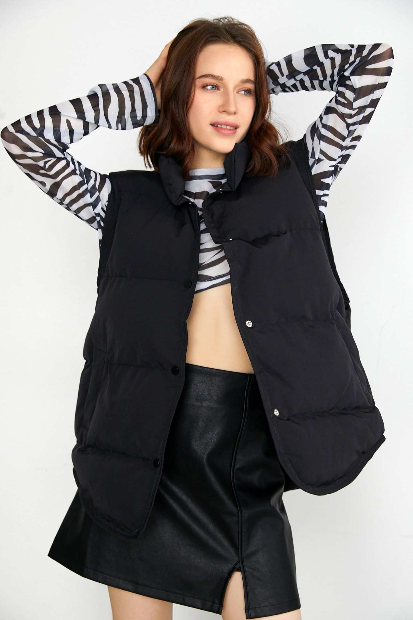 Nomi Black Stand Collar Puffer Vest