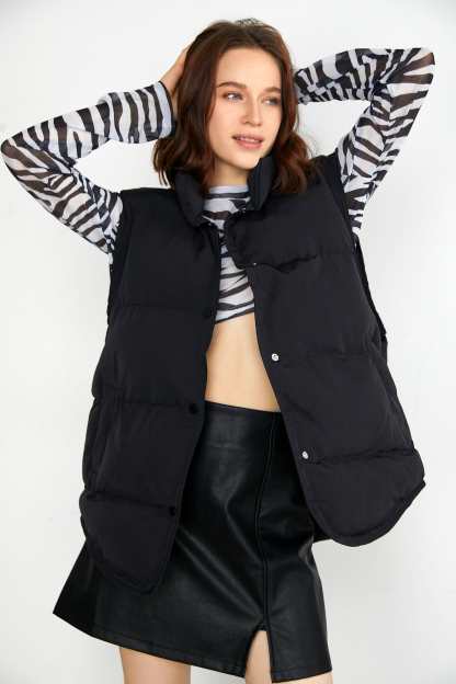 Nomi Black Stand Collar Puffer Vest