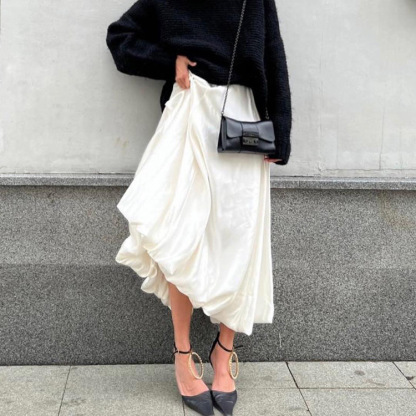 Summer New Balloon Skirt Fashion Casual Simple Solid Color Paired High Waist Puffy Skirt Half Skirt