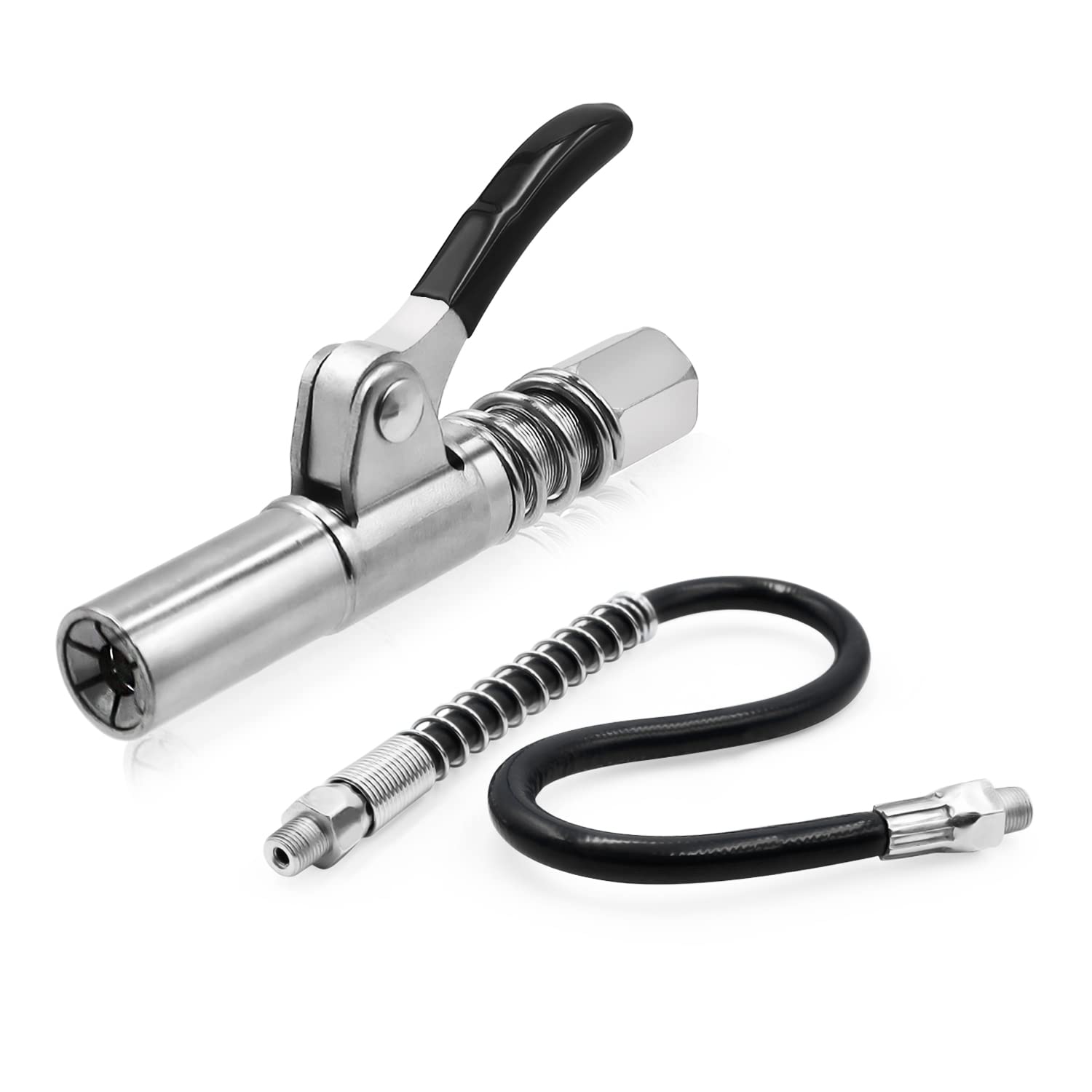 Strong Lock on Grease Couplers with 18 Inch Spring Flex Hose