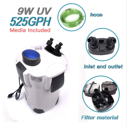 525GPH 4-Stage External Canister Filter, Aquarium Filter, 9W UV lamp