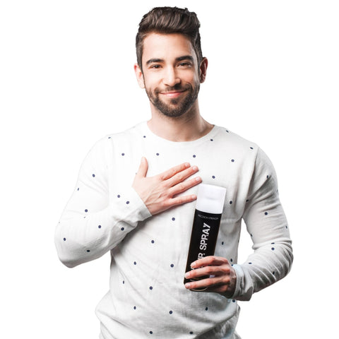 casually dressed man with Side-Part showing top hairspray for men, Da'Hair Spray