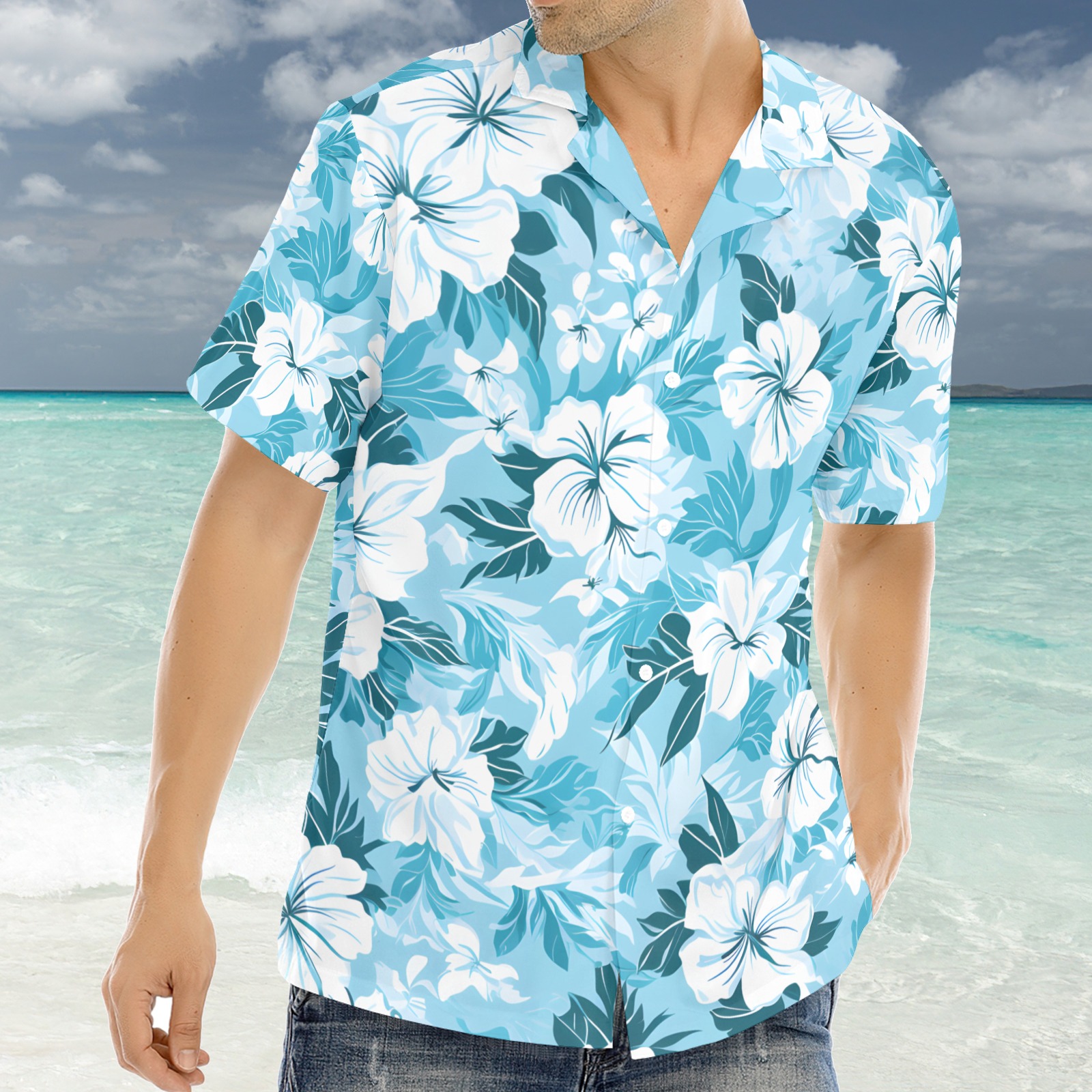 Tシャツ・カットソー UMBRO Tropical Oasis Paradise Fresh Short Sleeve T-Shirt Blu Blue Hawaiian Shirt - Tropical Hibiscus Breeze
