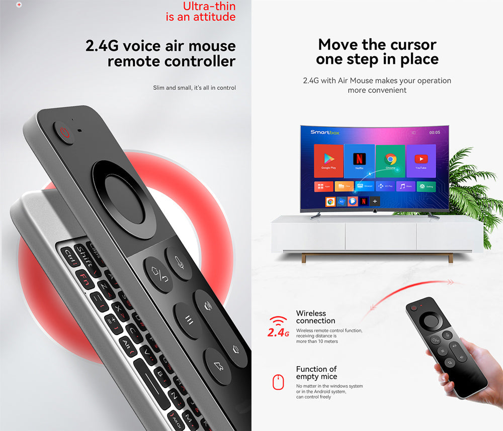 Wireless Keyboard with Air Mouse and Voice Control