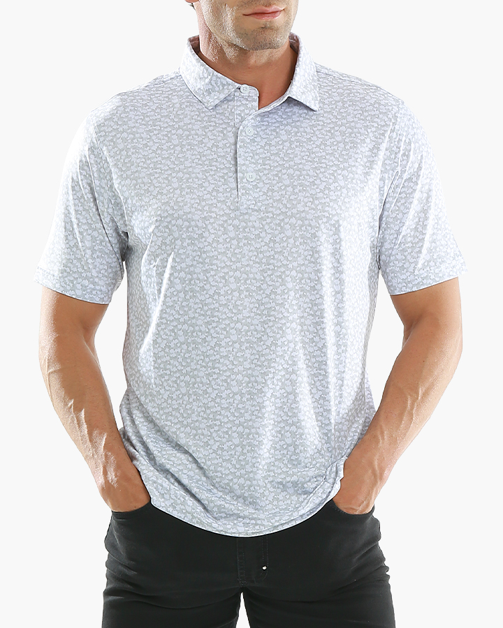 Deolax Gravel Pattern Print Golf Polo Shirts - Grey