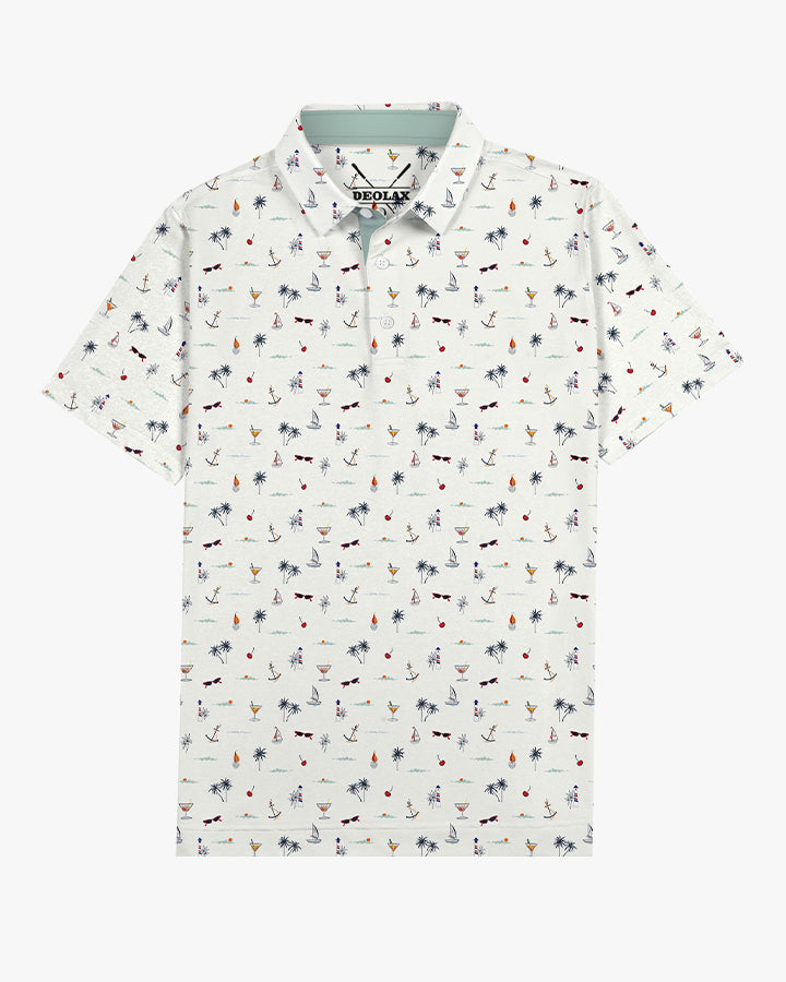 Deolax Coastline Print Polo Shirts - White